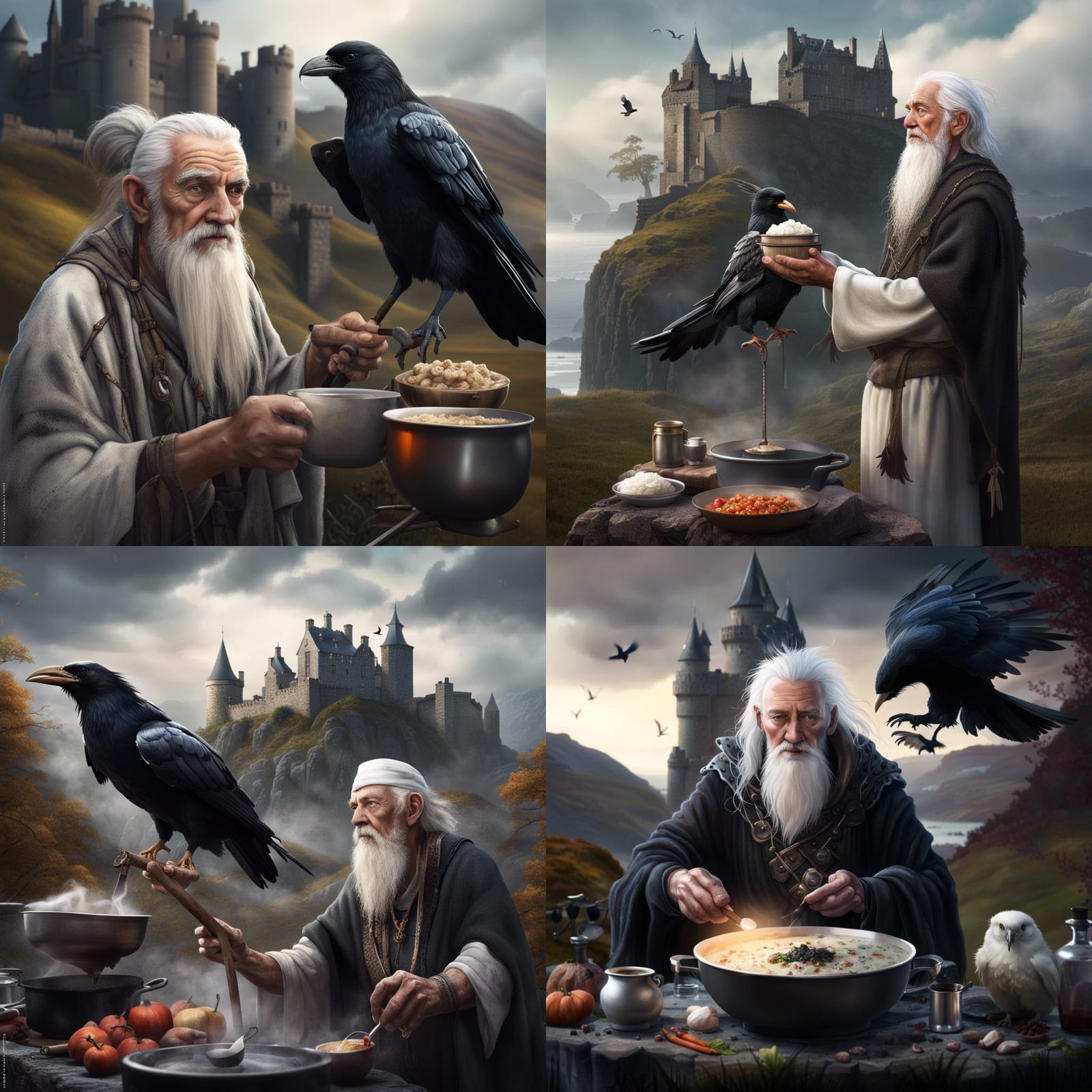 Druid in Scottish Highlands with Crow