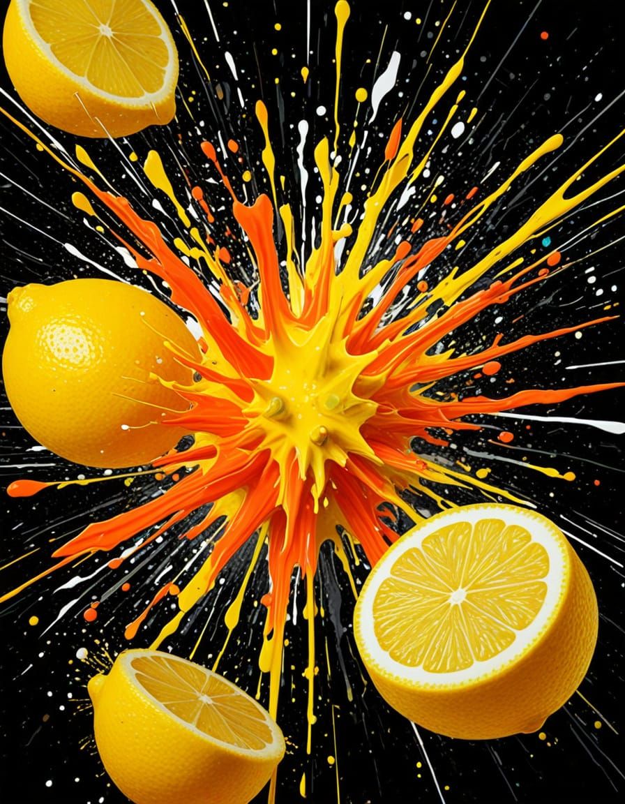 Exploding Lemon with Vibrant Abstract Colors
