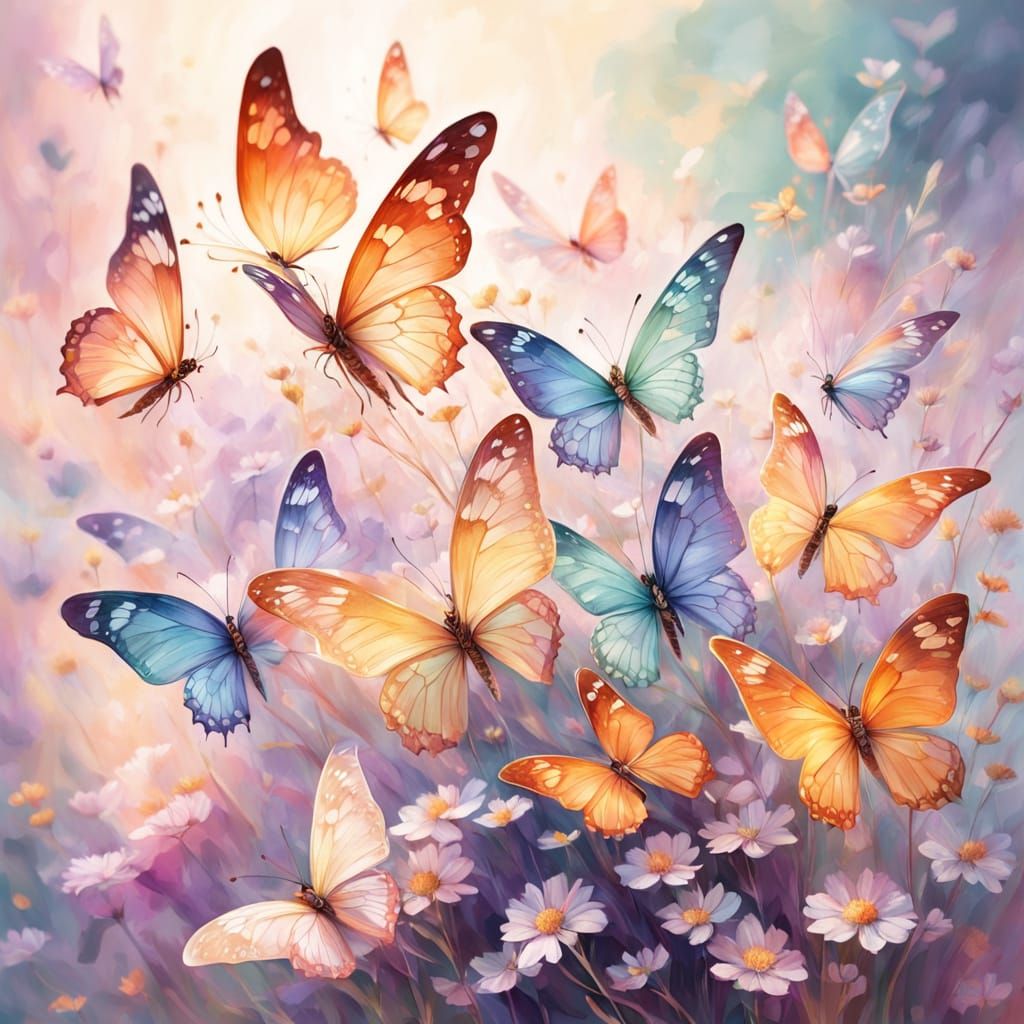 Impressionist Butterflies in Morning Mist