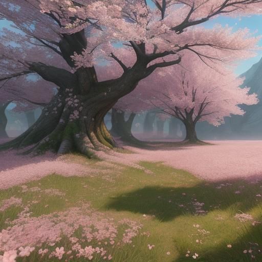 Cherry Blossom Meadow: Detailed Fantasy Concept Art