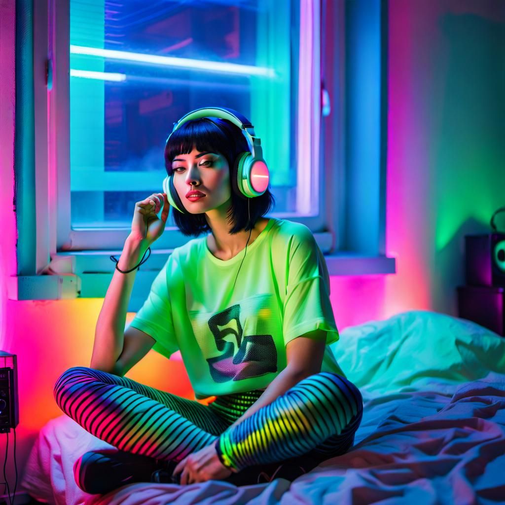 Teen Girl's Vaporwave Bedroom in 1980s Style