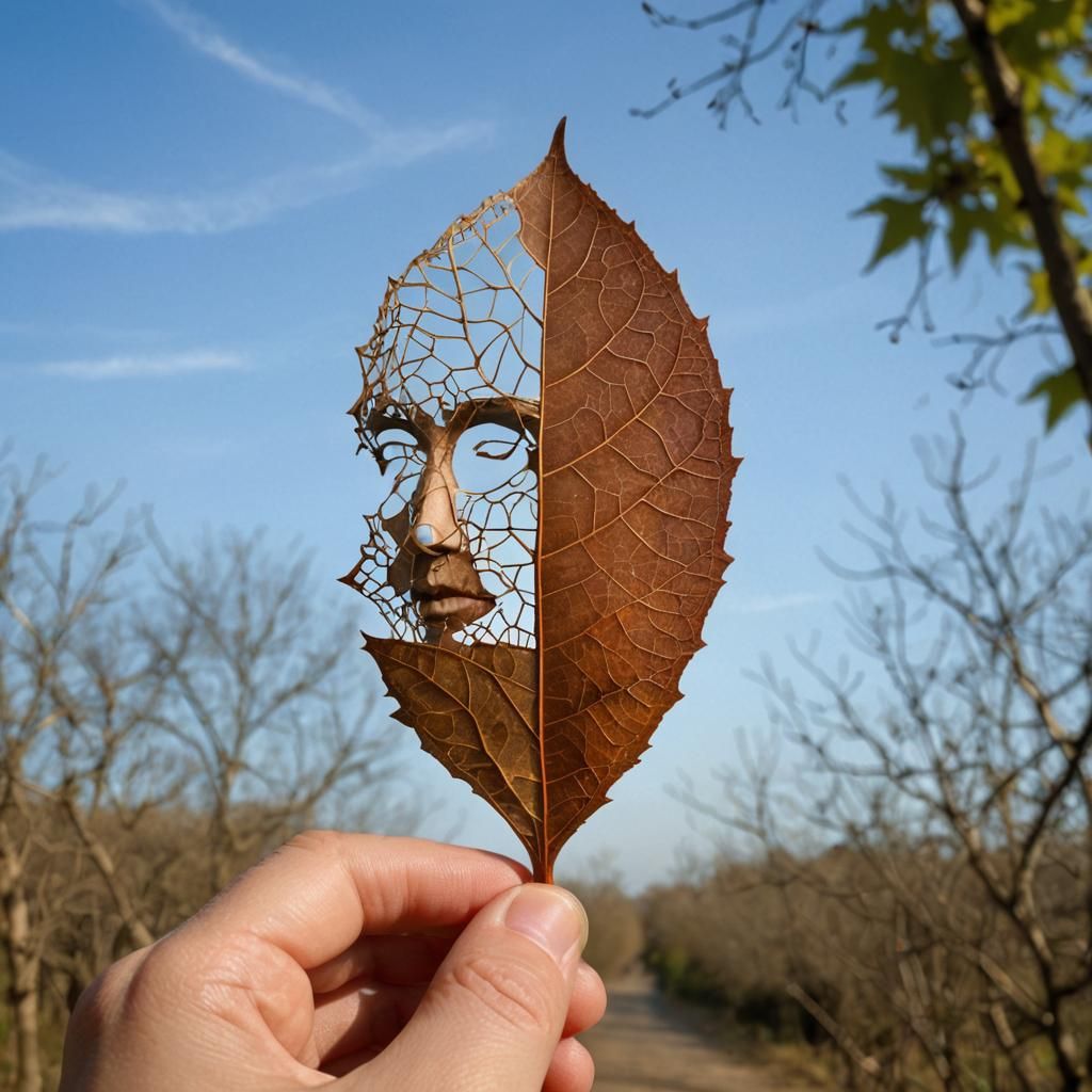 Surreal Leaf Face in Dreamlike Close-Up