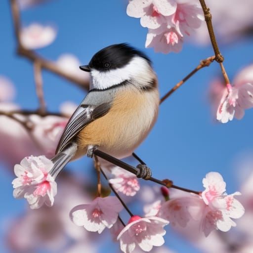 Chickadee on Cherry Blossom Branch Photograph