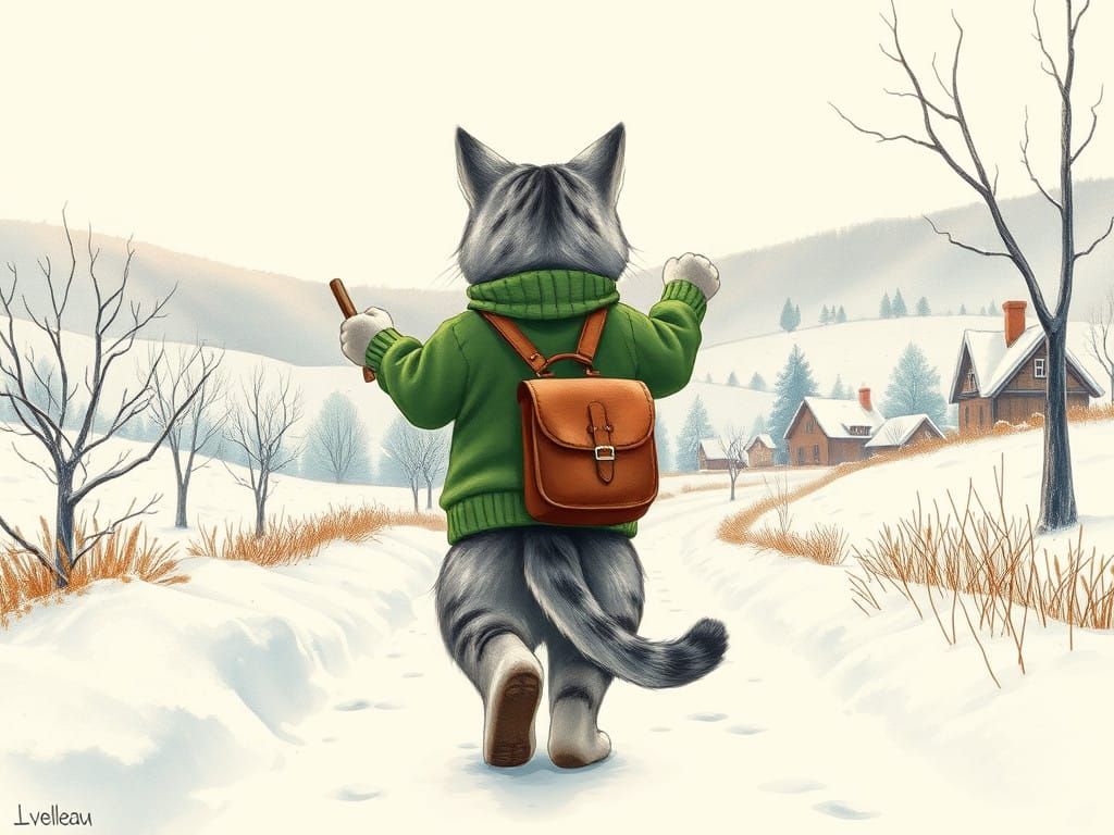 Whimsical Cat Embarks on a Joyful Winter Adventure