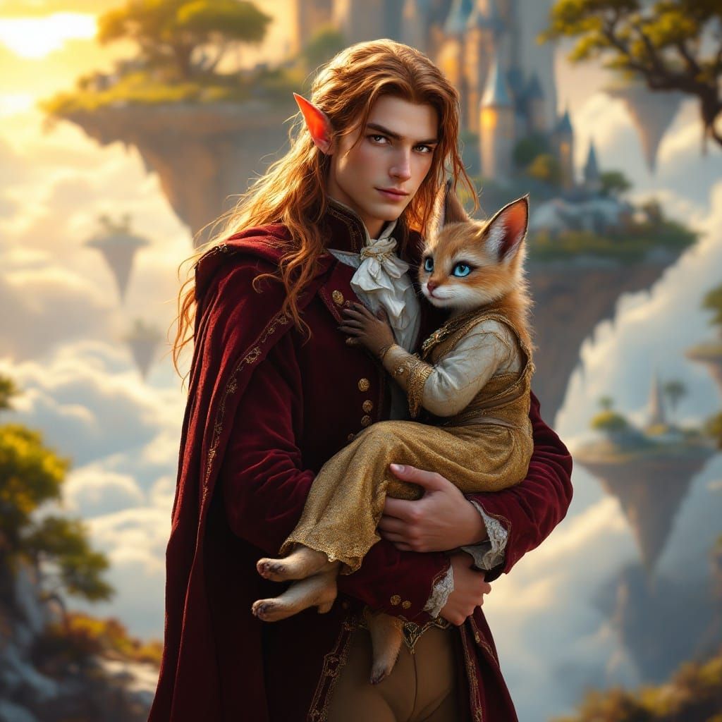 Elf-Lord and Tabaxi Child on Floating Island