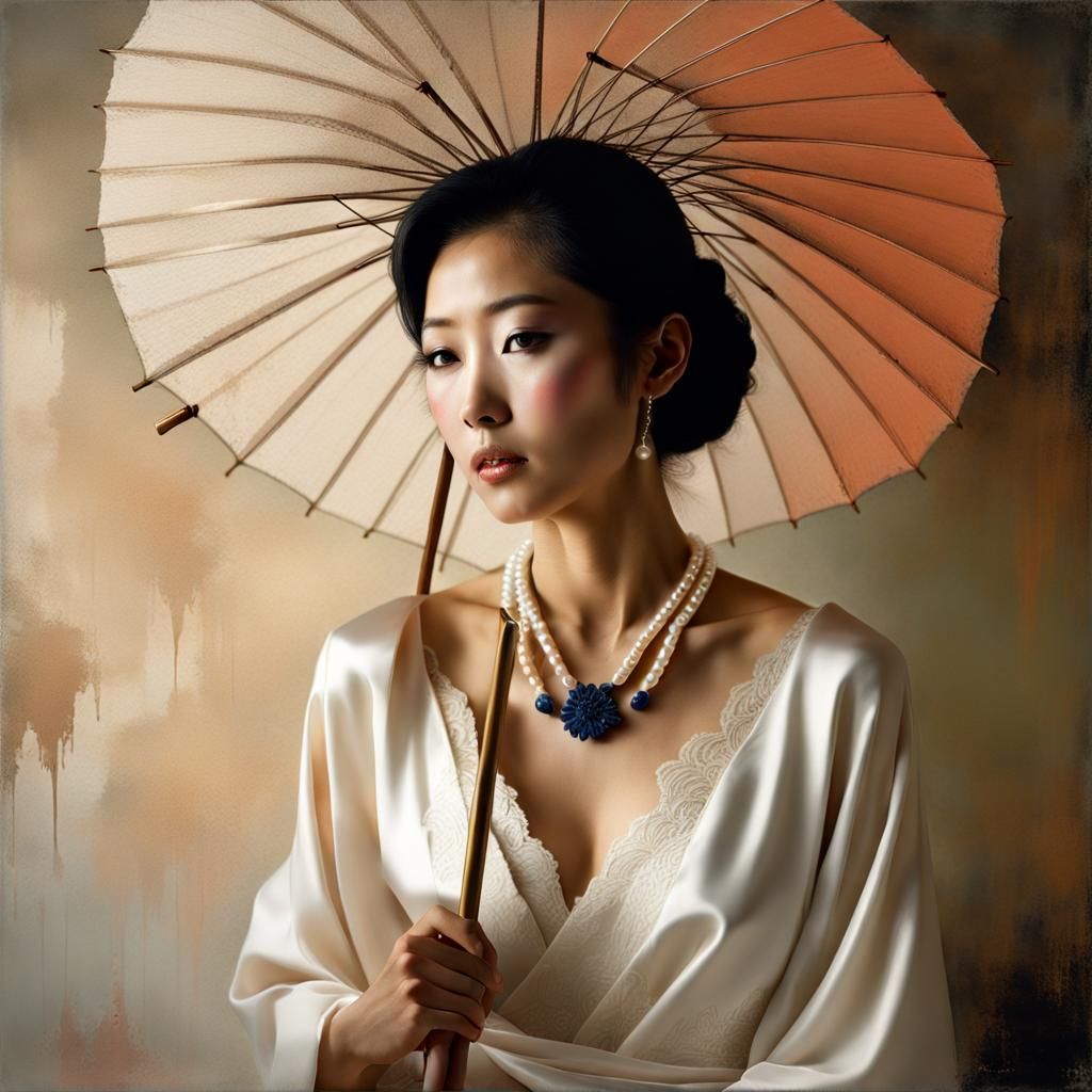 Japanese Woman Portrait with Lace Umbrella