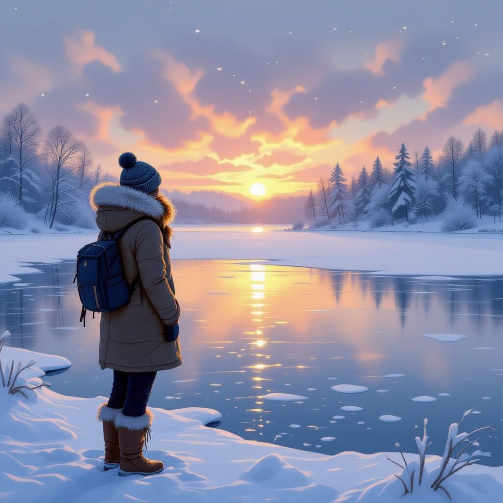 Winter Landscape with Figure, Romantic Style