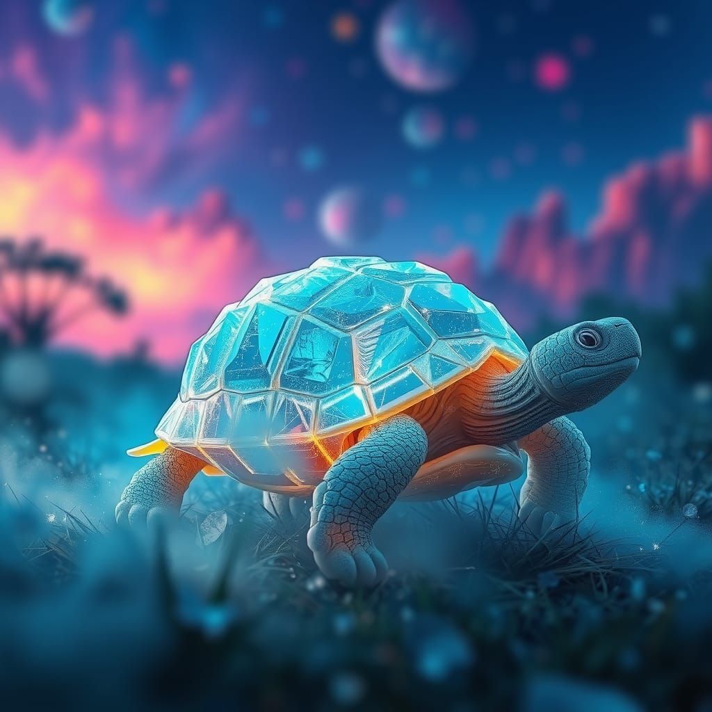 Mystical Crystal Tortoise in Ethereal Landscape