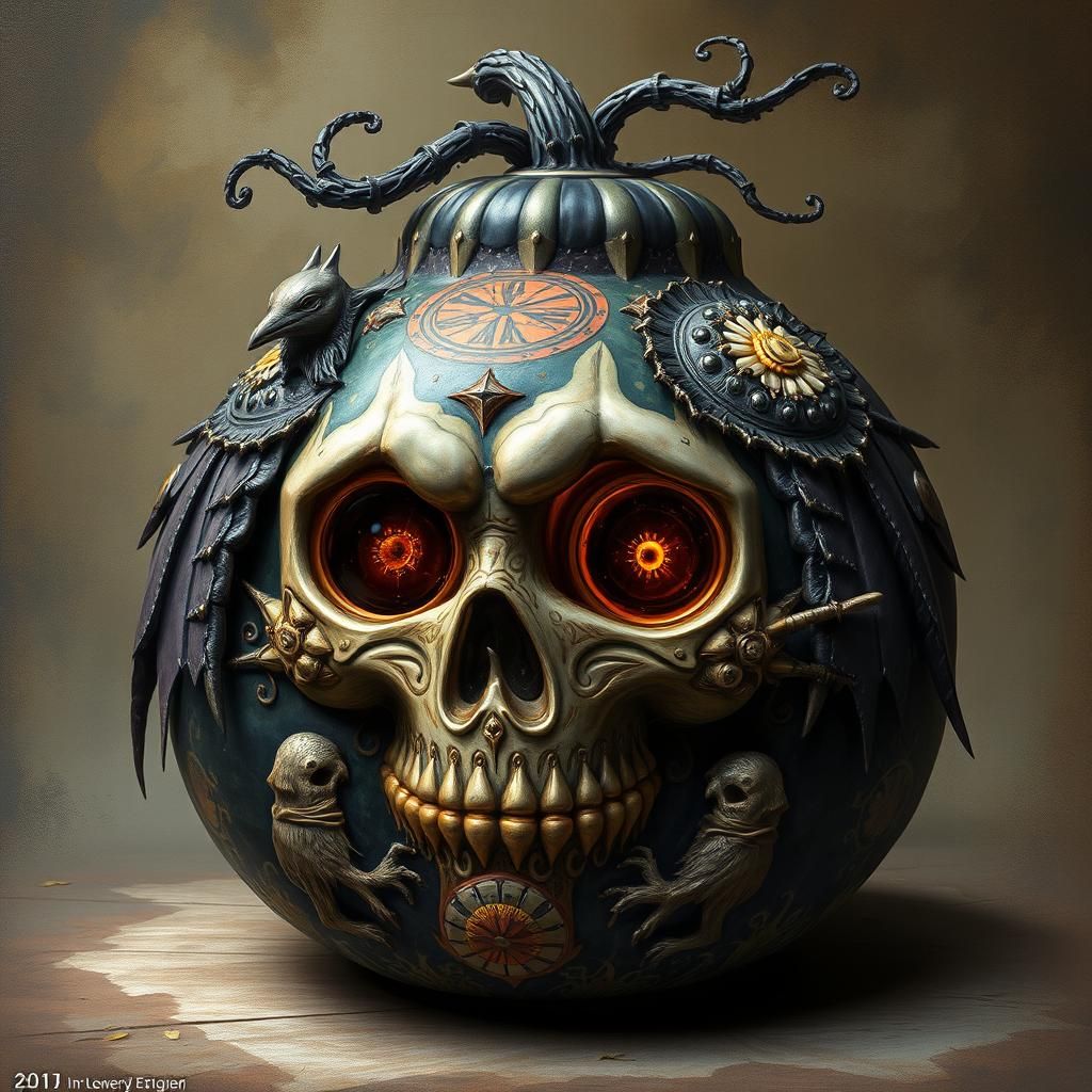 Sci-Fi Gothic Drum Gourd: Surreal Digital Art