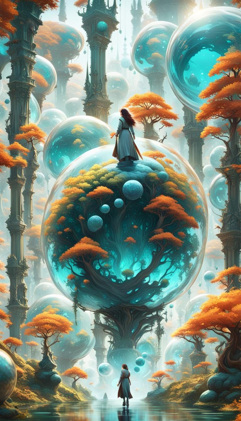 Giantess Walking Through Bubble Forest: Fantasy Concept Art