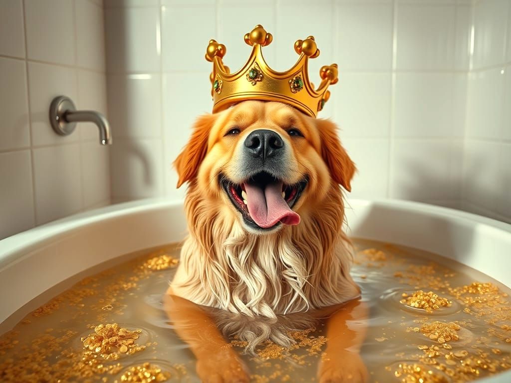 Kingly Dog Basks in Golden Luxury