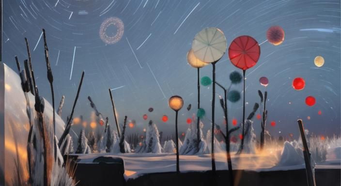 Star Trails Time Lapse over Frozen Lavender Field