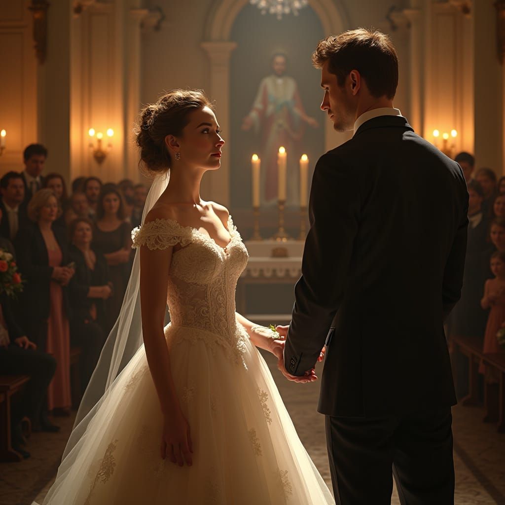 Frederic Leighton style, hyper-realistic, a wedding.