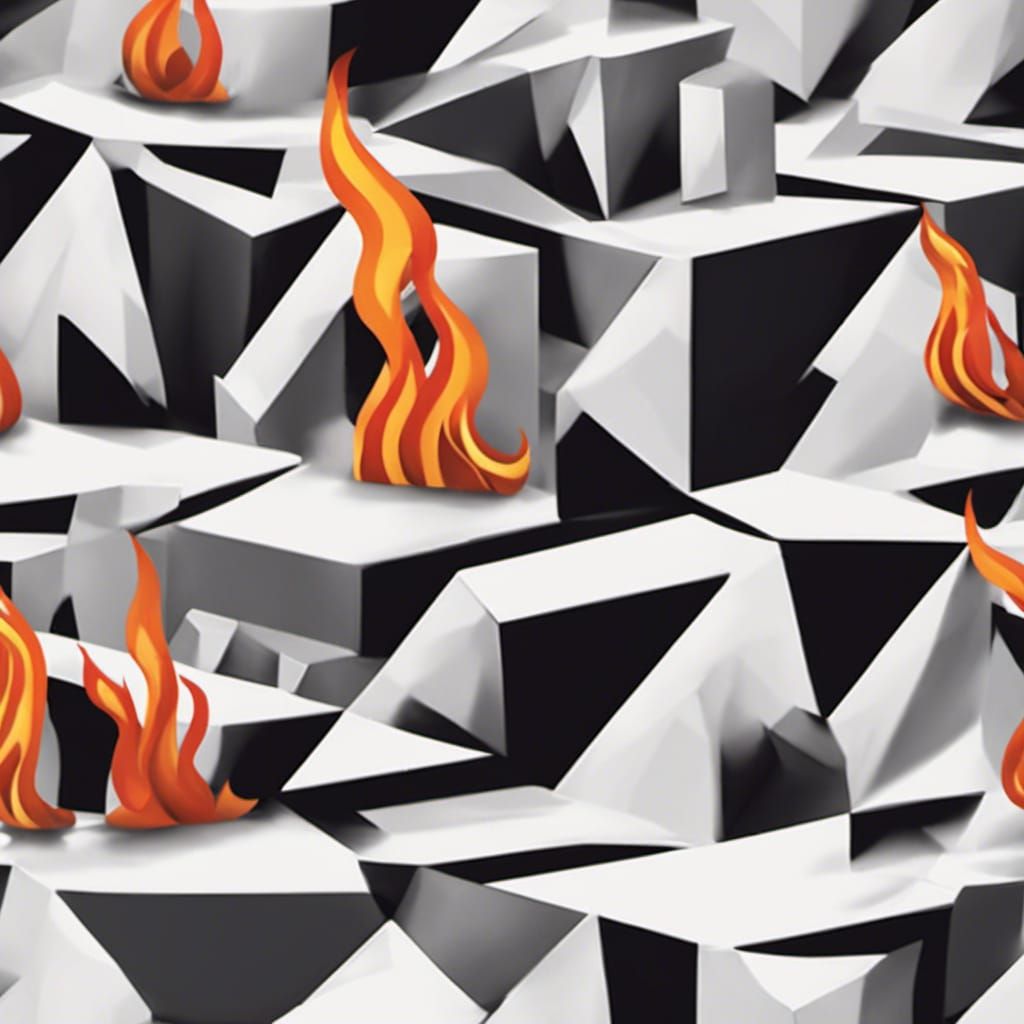 Geometric Cubist Fire on White Background