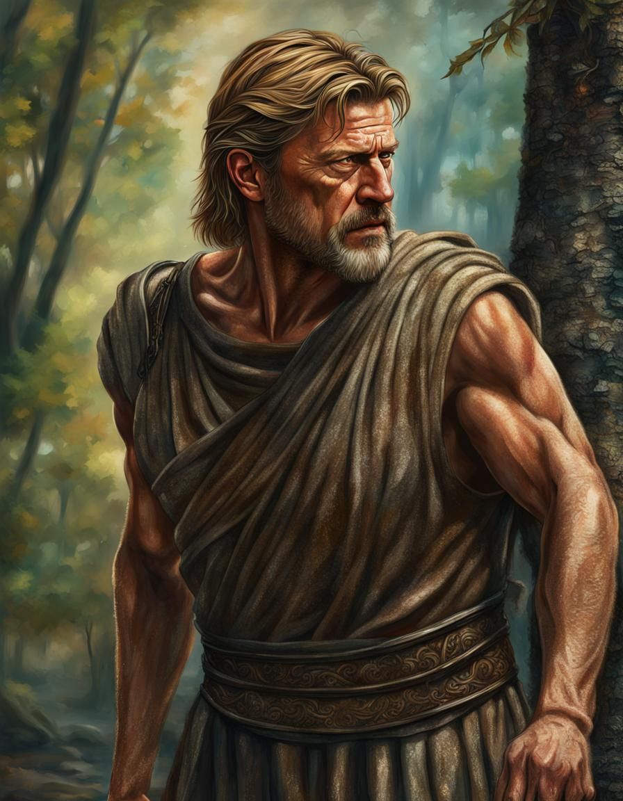 Hyperrealistic Odysseus in the Woods Concept Art
