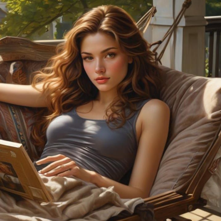 Hyperrealistic Portrait of Woman Reading, Fine Art