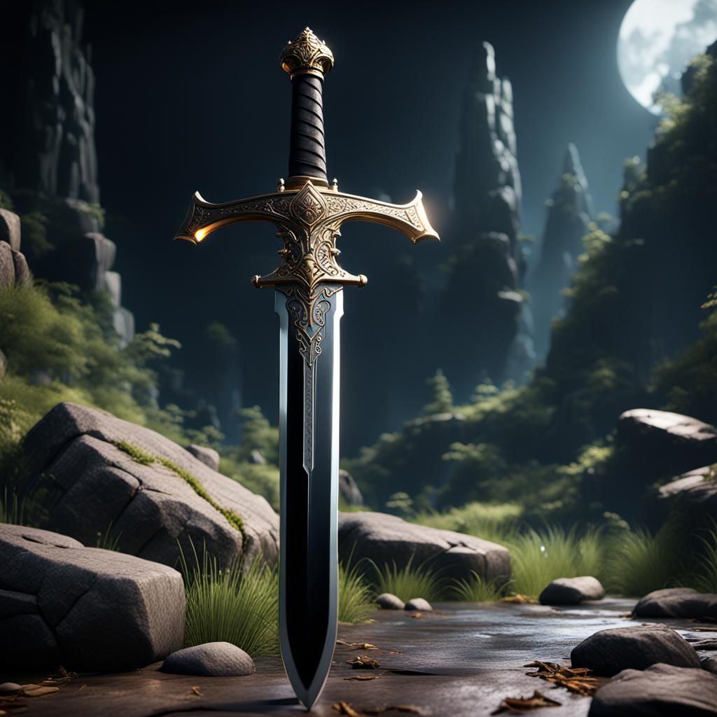 Mythical Black Blade Sword in 3D Rendering