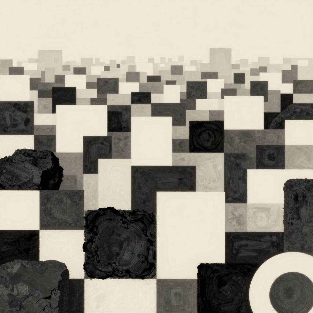 Chaotic Geometry in Charcoal and Cream