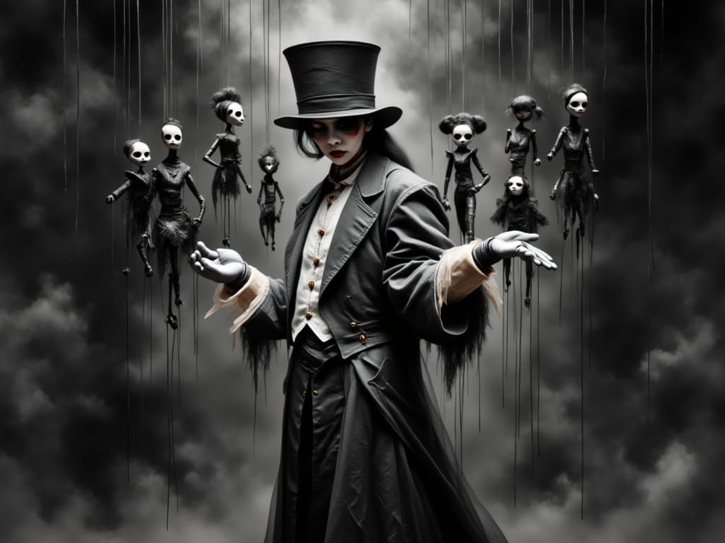Monochrome Puppet Master in Cinematic Style