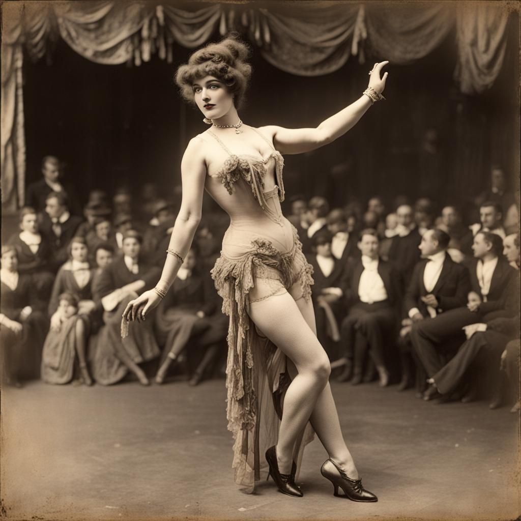 Vintage French Burlesque Dancer on Stage