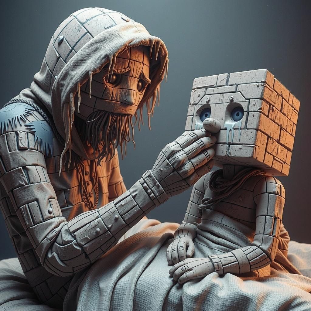 Anthropomorphic Brick Family in Hyperrealistic Style