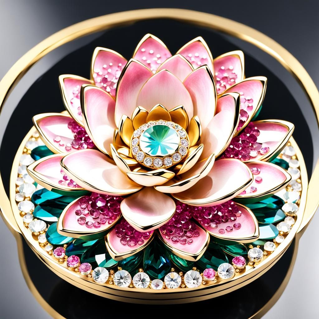 Crystalline Pink Lotus Flower with Gold Ring