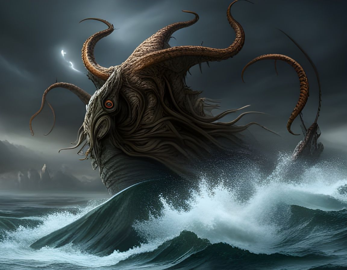 Storm at sea a monster is rising up