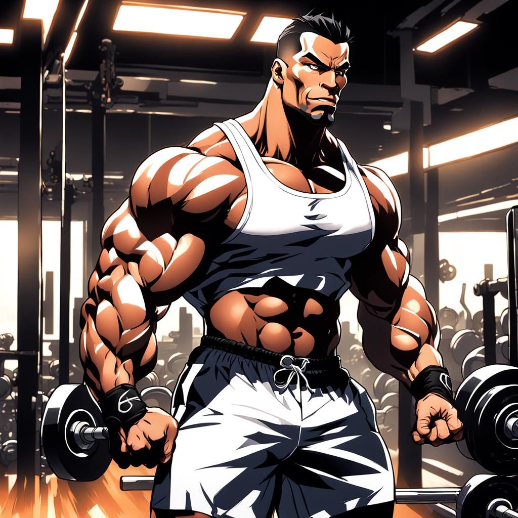 Bodybuilder with Sixpack Abs in Anime Art Style