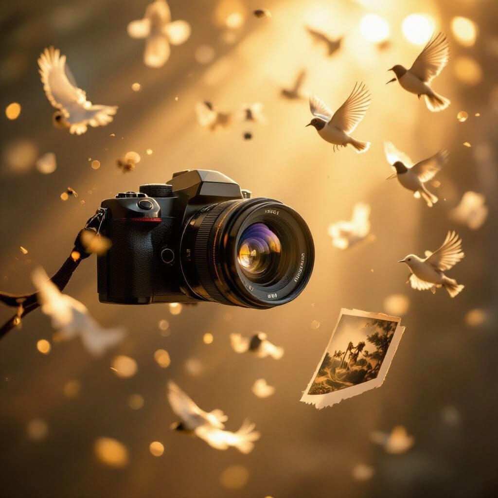 Floating Photographs Emerge from Camera Lens