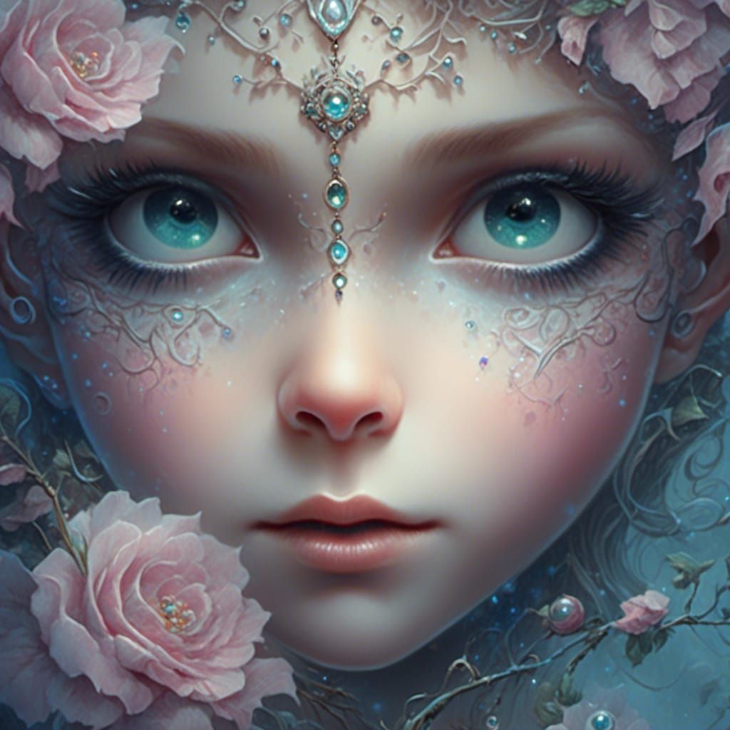 Gothic Girl with Big Eyes in Ethereal Mist