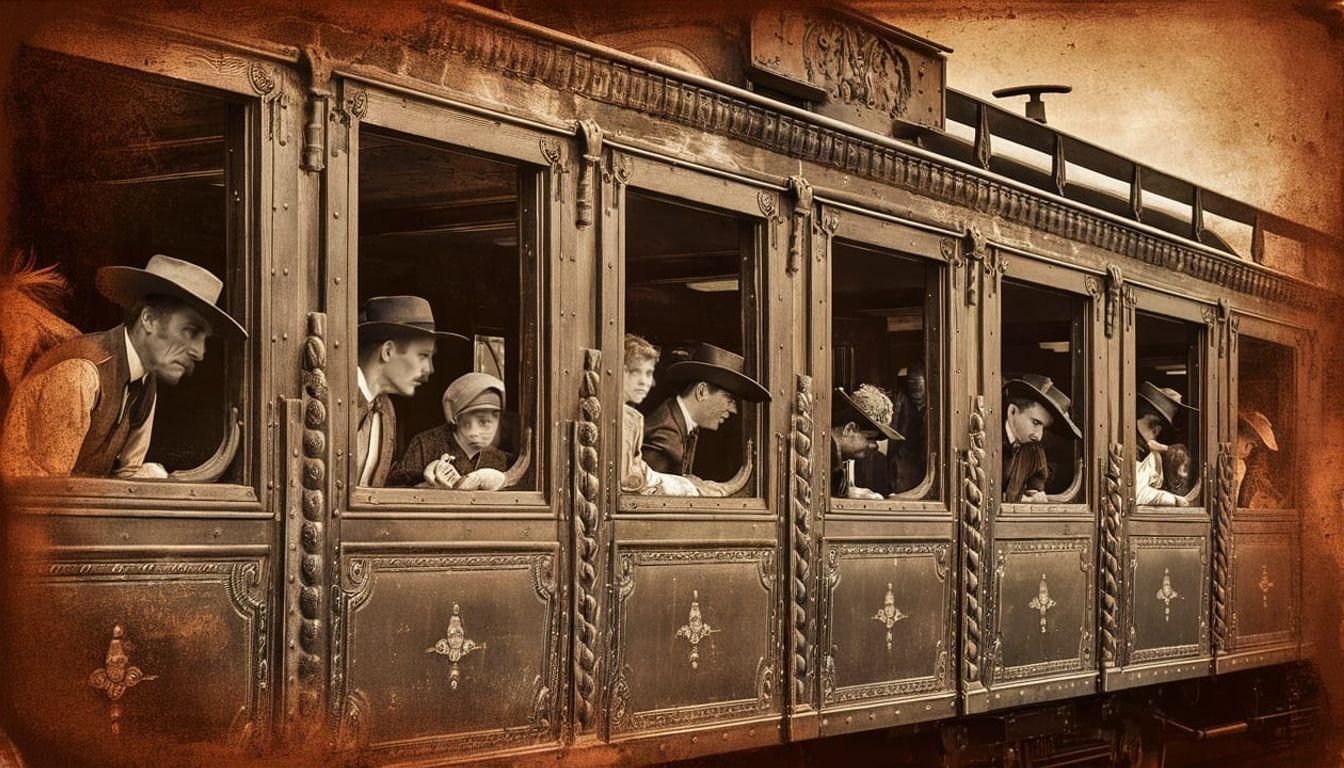 Old West Passenger Train in Sepia Lithograph Style