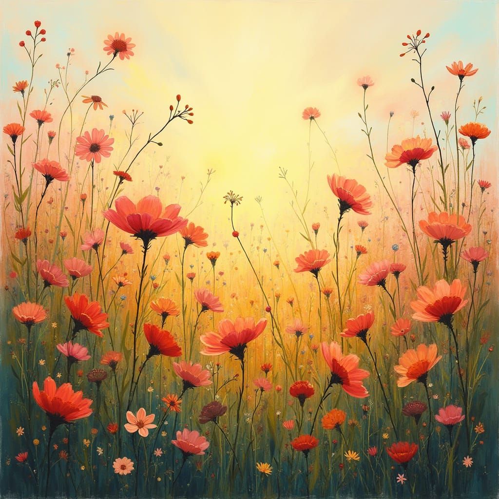 Dreamy Impressionist Landscape with Vibrant Wildflowers