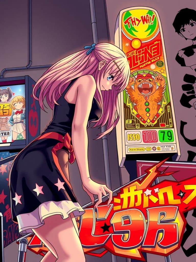 Anime Style Lady Playing Pinball