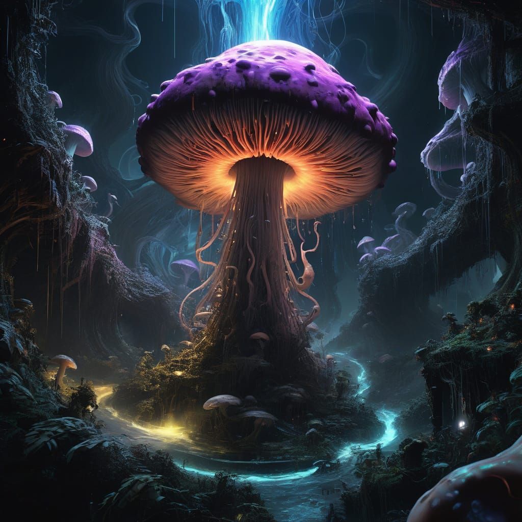 Colossal Eldritch Mushroom Entity in Data Vortex