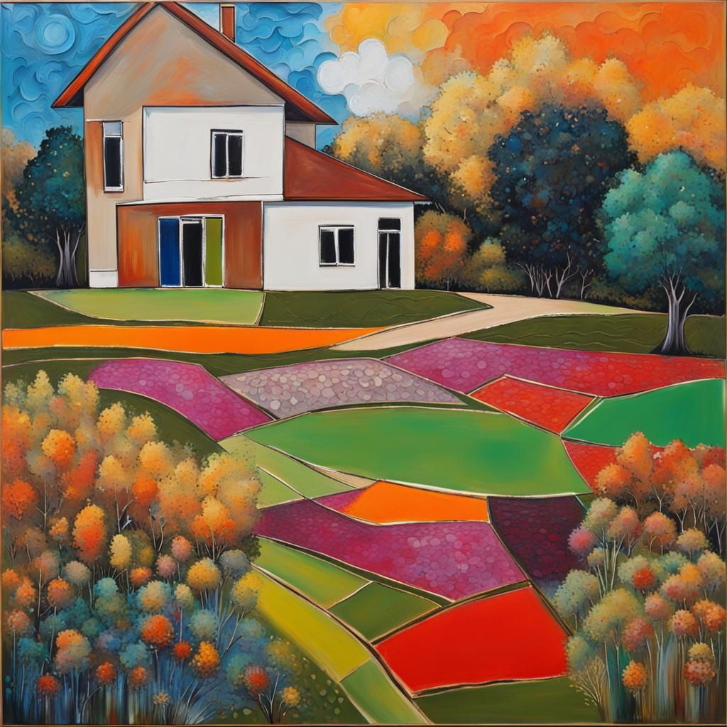 Abstract House and Garden in Modern Art Style