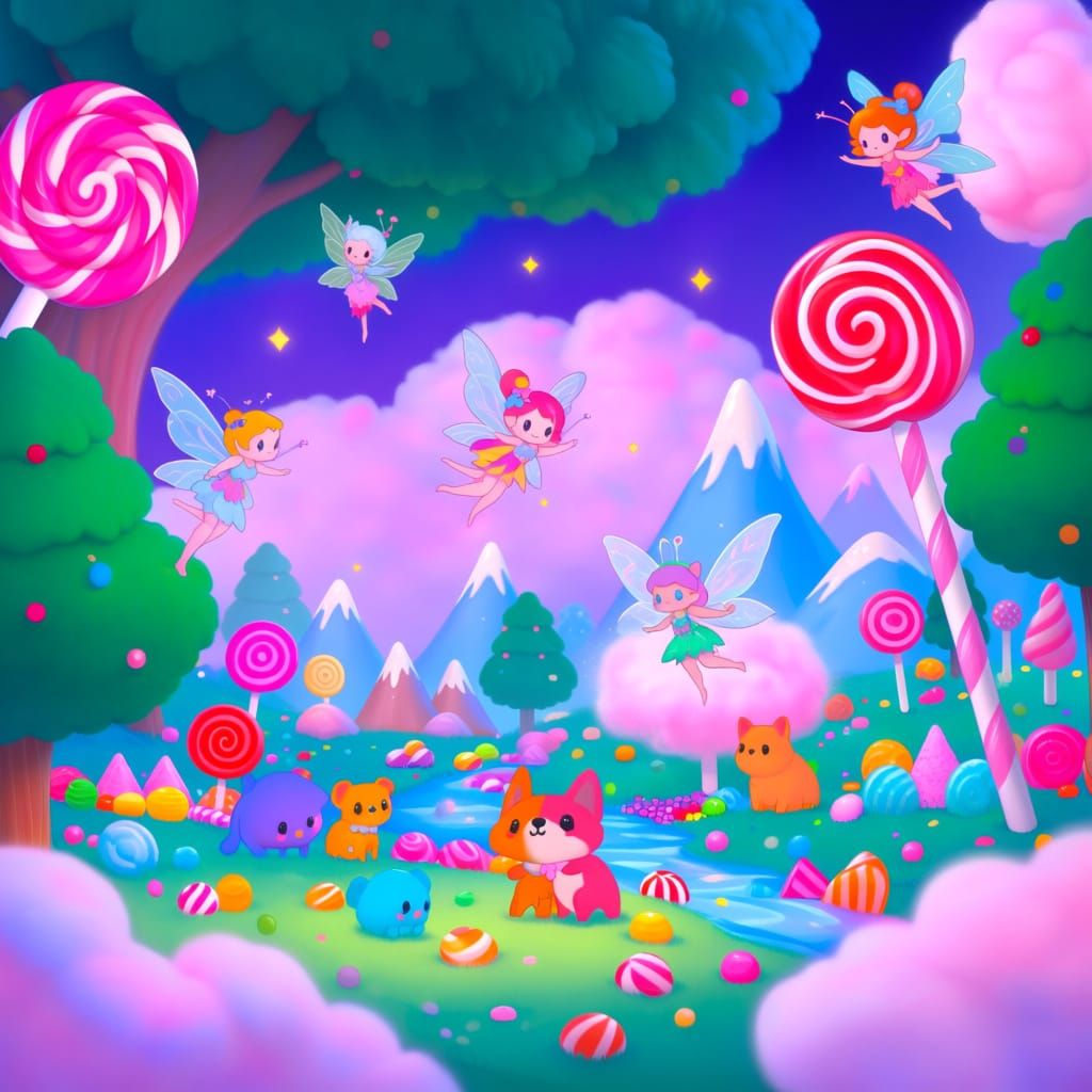 Whimsical Kawaii Animals in Vibrant Candy Land