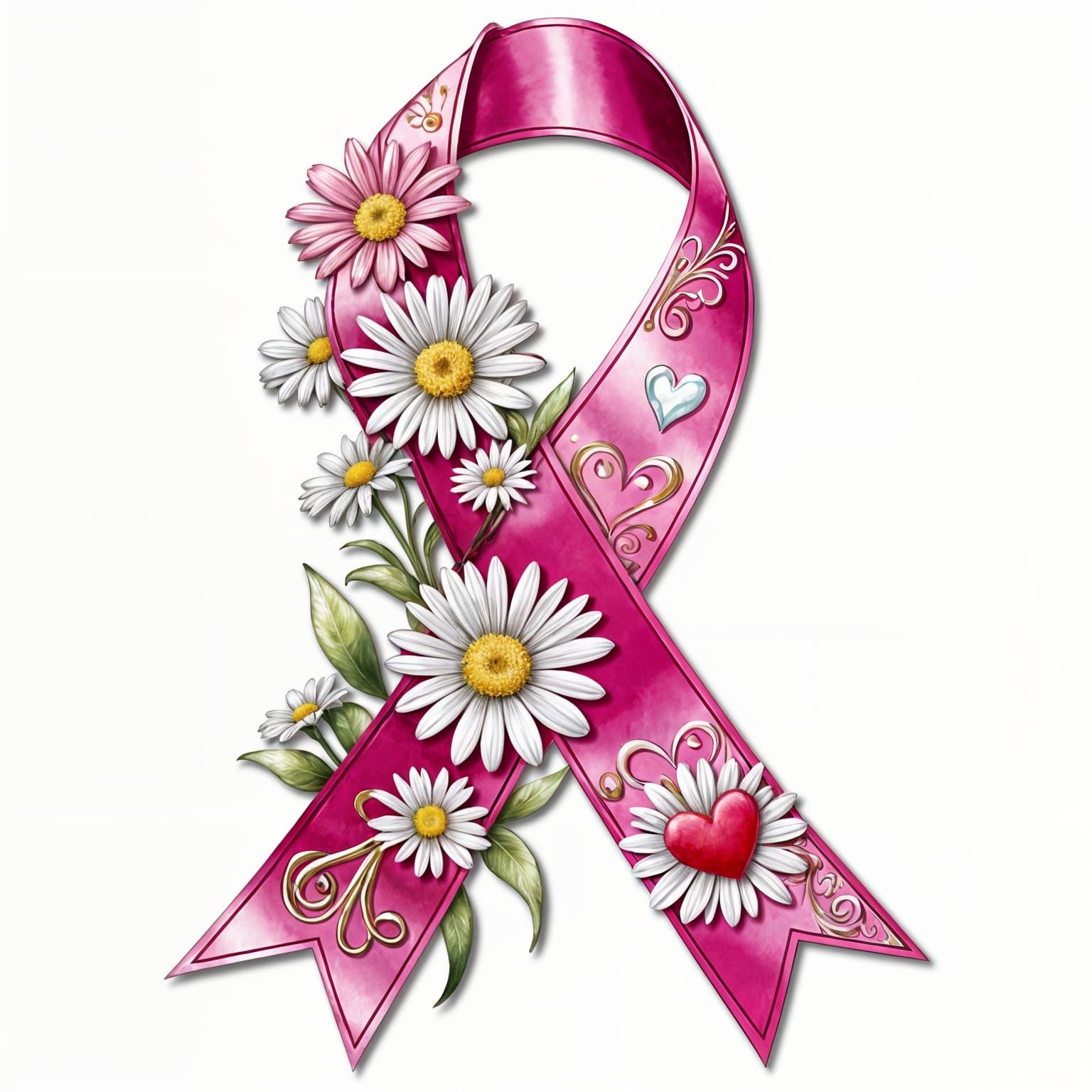 Pink Ribbon with Daisies Digital Art