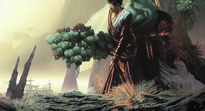 Japanese Folklore Creatures in Neo-Noir Style