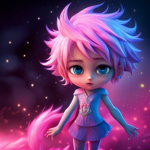 Detailed Furry Chibi with Pink Explosion, Digital Art
