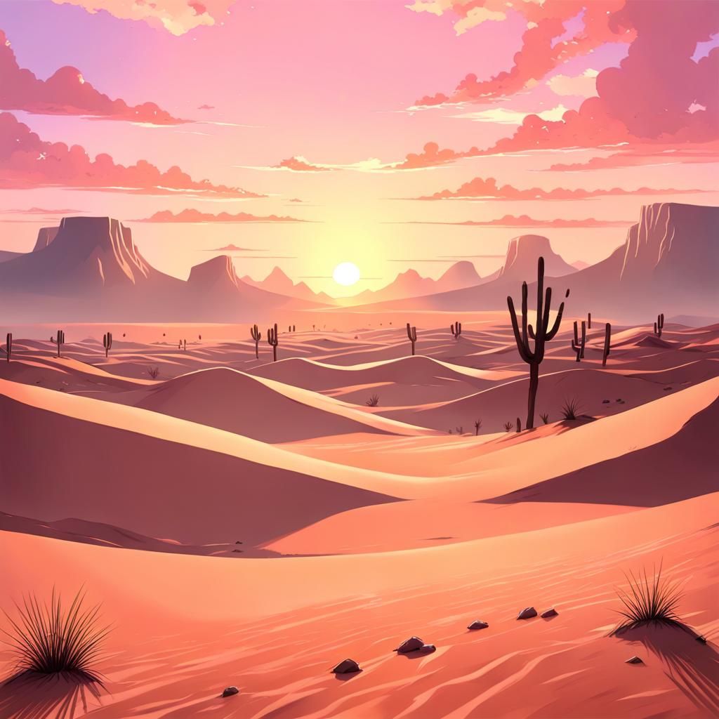 Anime Desert Sunrise in Vibrant Style