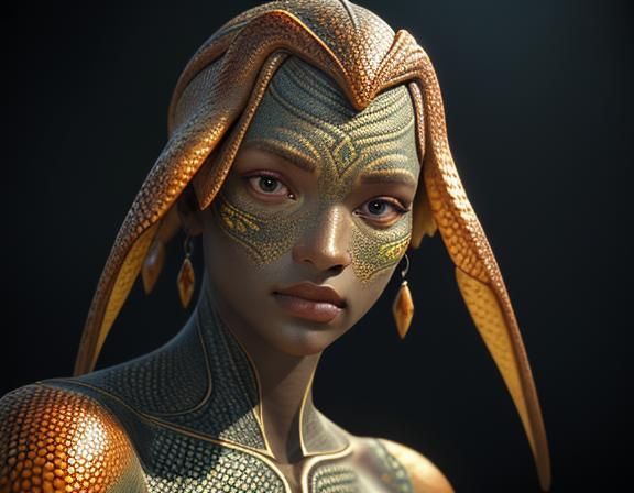 Female Amphibioid Portrait in Mystical Temple