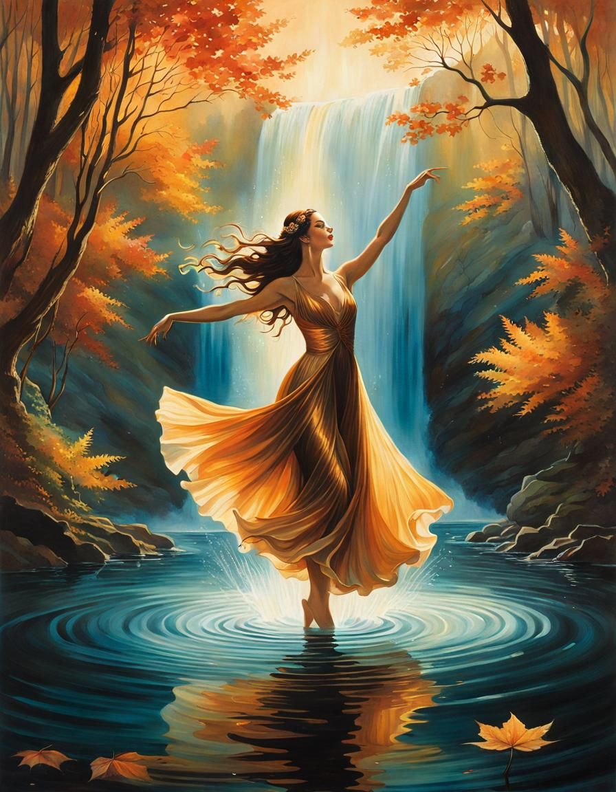 Ethereal Woman Dancing in Autumnal Forest