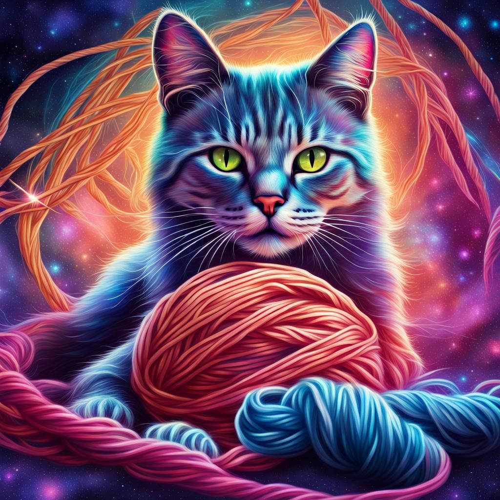 Cosmic Cat Amaringo Style Playing With Yarn
