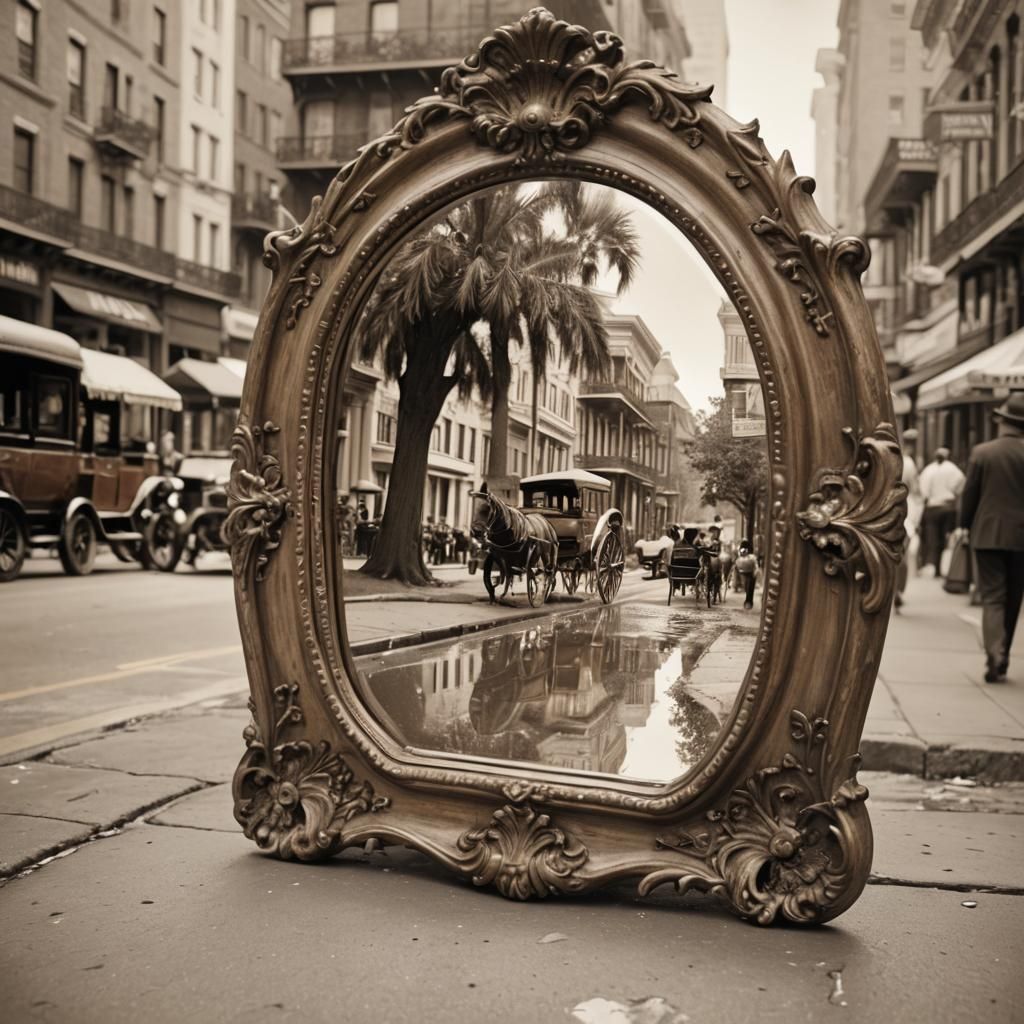 Victorian Mirror Reflecting Sepia New Orleans Scene