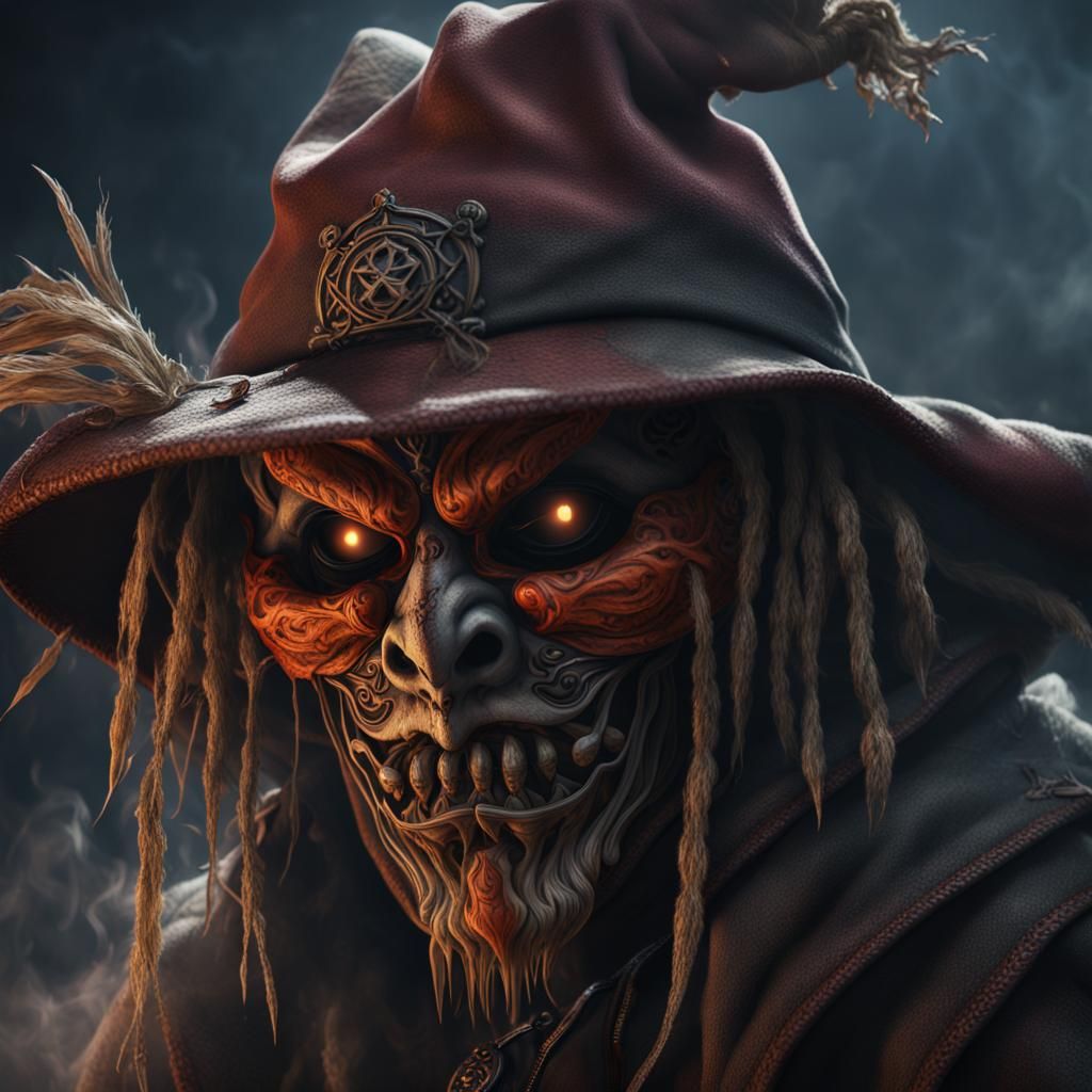 Scarecrow Oni Mask: Detailed Fantasy Art