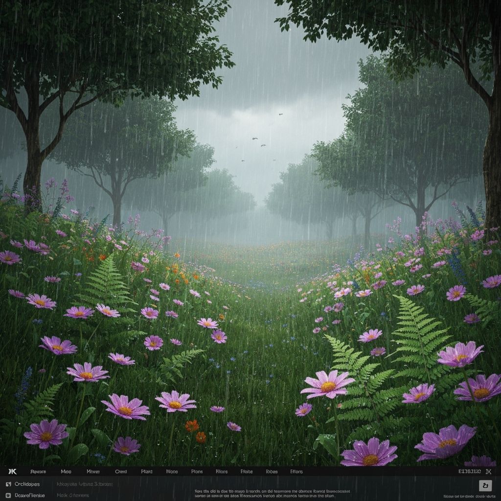 Rainy Day in Colourful Summer Meadow: Digital Airbrush Art