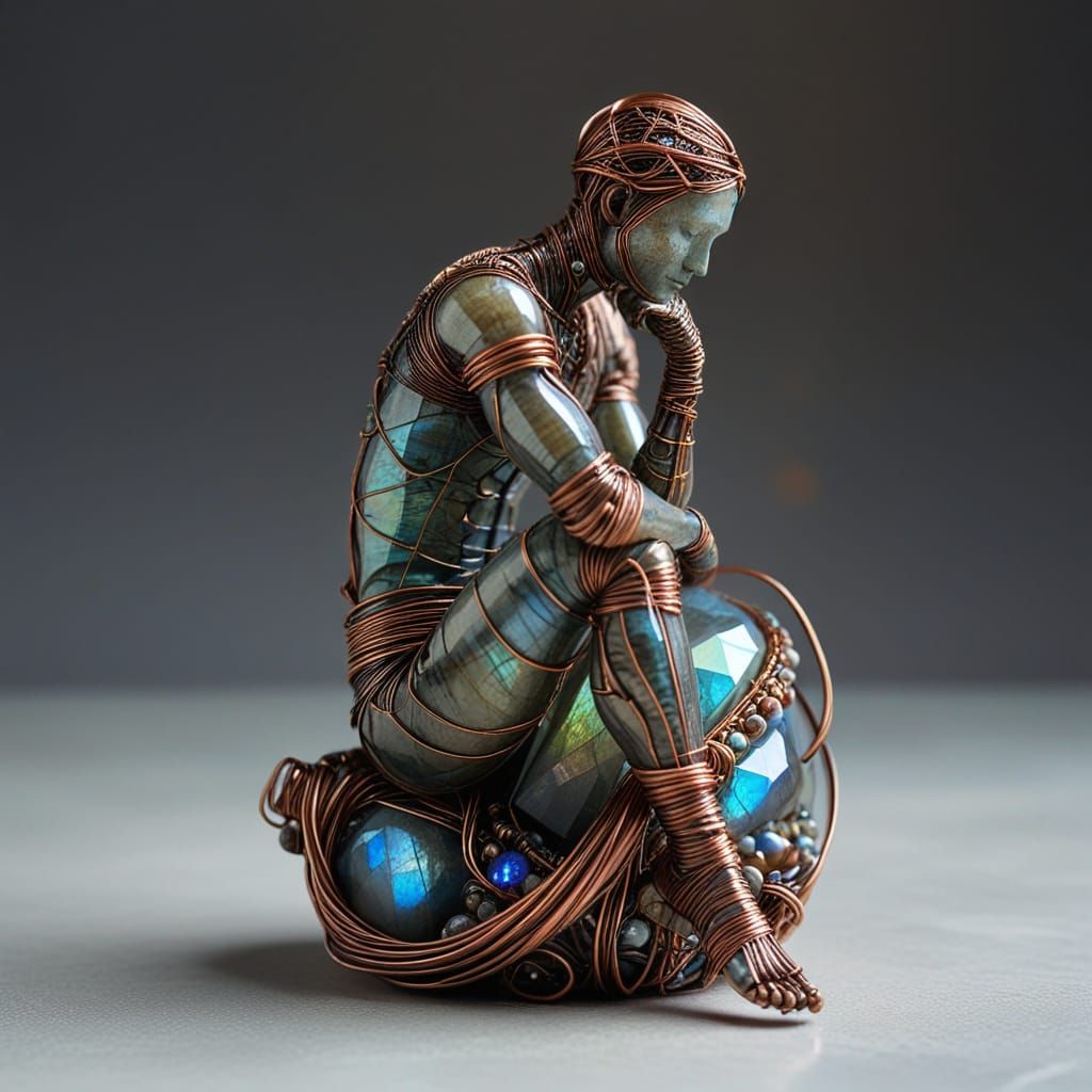 Labradorite Thinker Sculpture in Surrealist Style