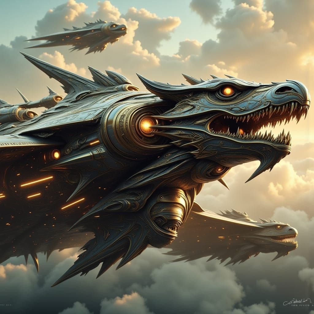 Dragon-Head Spaceship in Rococo Sci-Fi Style