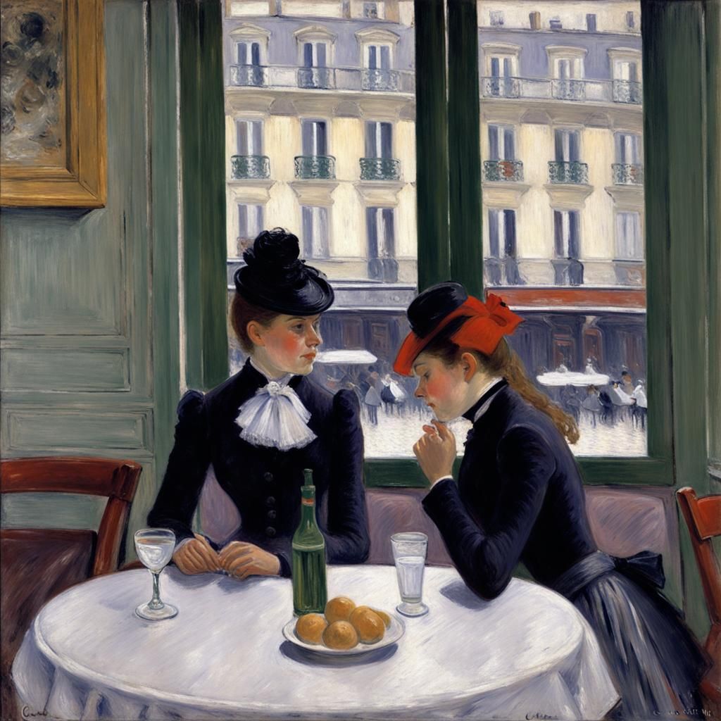 Girls in Parisian Bistro, Impressionistic Style