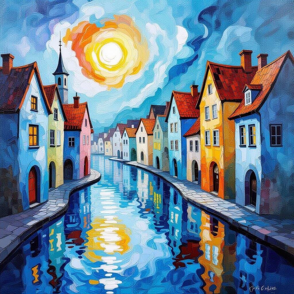 Water Buildings In Surreal Abstract Town